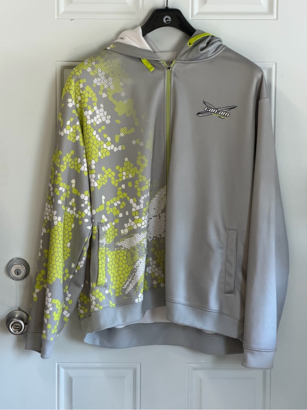 Men's Gray & Neon Green Full-Zip Hooded Jacket